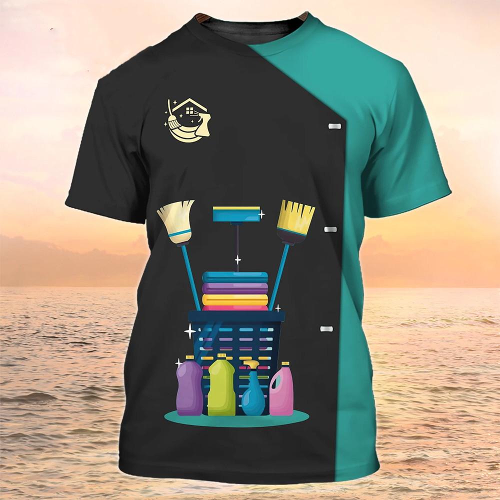 ETST 005 Nieuwe Cleaning Tools 3d Print T-shirt Vrouw Mannen Huis Schoner Uniform Werkkleding T Shirts Harajuku Tees Tops Oversized 5xl Kleding S