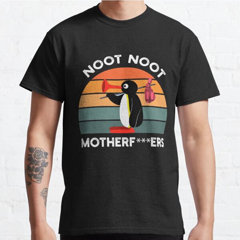 FT tss1 Plus Size S-3XL Noot Noot Motherf Pingu Shirt Pingu Bedrukt T-shirt Heren Tops Mode Kleding T-shirts S zwart