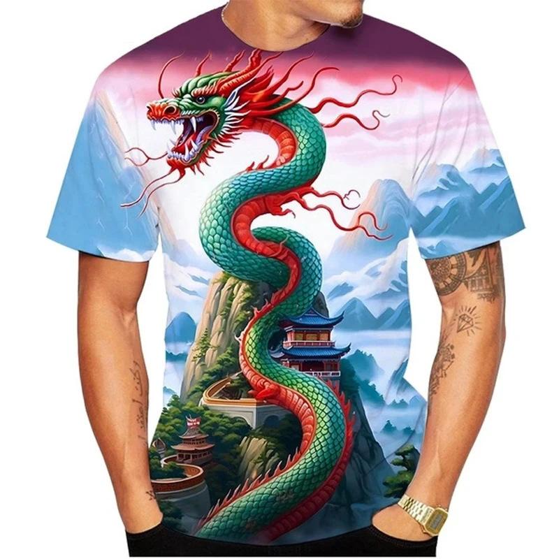 WowClassic Hip Hop Zomer Korte Mouw T-shirts Dragon Series 3D Geprint T-shirt Streetwear Heren Dieren T-shirts Casual Outfit S groen