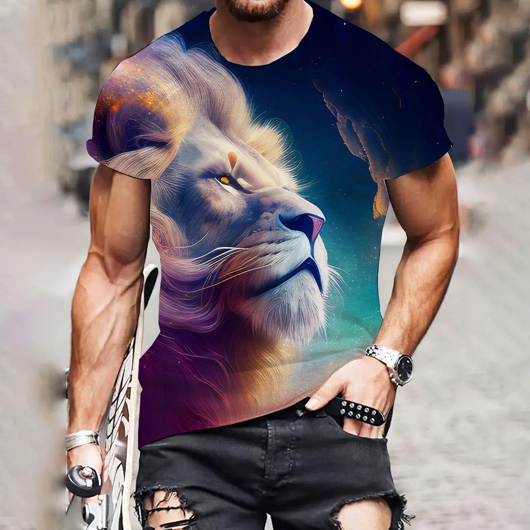 ForYourBeauty Mannen 3D Leeuw Print T-shirt Zomer Faux Shirt Tee Liefhebbers Kleding Man Dier O Hals Korte Mouw Losse Tops ademende Koppels Shirts S