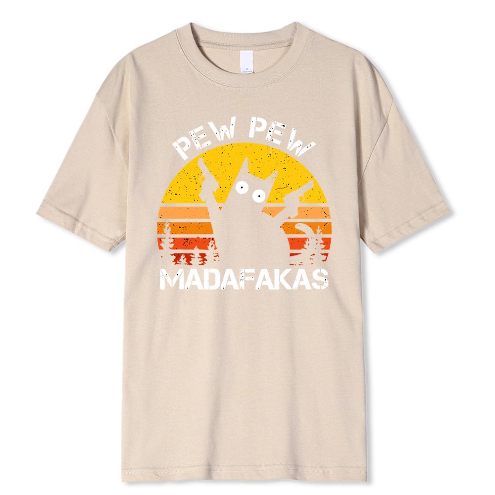 HerSight Pew Pew Madafakas Kat Met Twee Pistolen Afdrukken Heren T-shirts Zomer Katoenen T-shirts Ademende Losse Kleding Hip Hop Straat T-shirts S rood