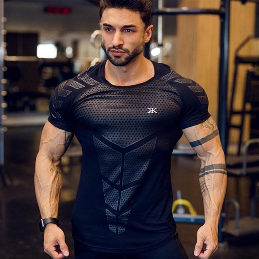 Gym Sports Apparel Heren compressie sneldrogend T-shirt Gym Fitness Bodybuilding Hardlopen Sport t-shirt Tee Tops Kleding XXL