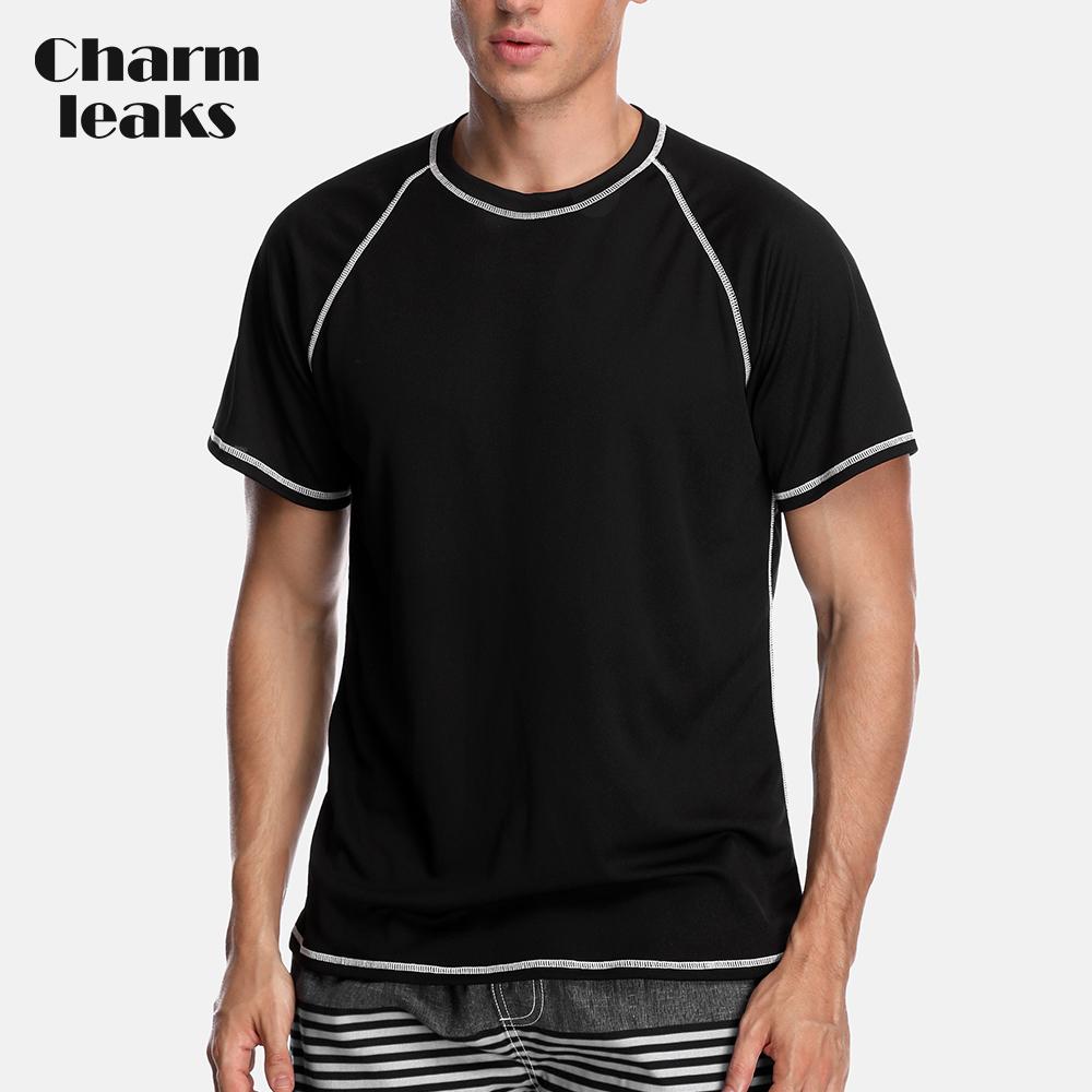 CHARMLEAKS Heren Rashguard Dry-Fit Shirts met korte mouwen Loose Fit Running Shirt Wandelen Rash Guard Top UPF 50+ Ademende Beach Wear M zwart