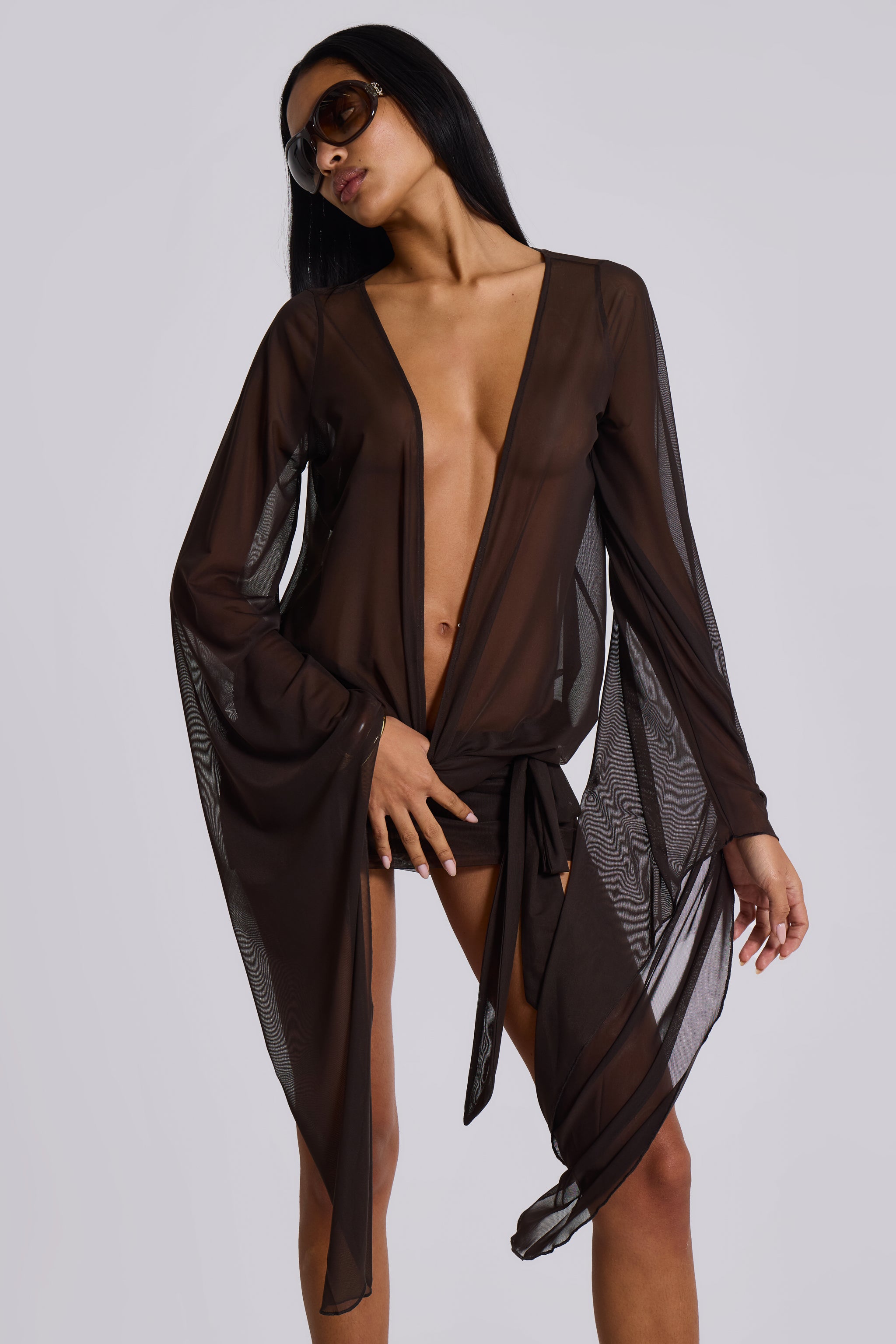 Jaded London Aria Mesh Plunge Mini Dress