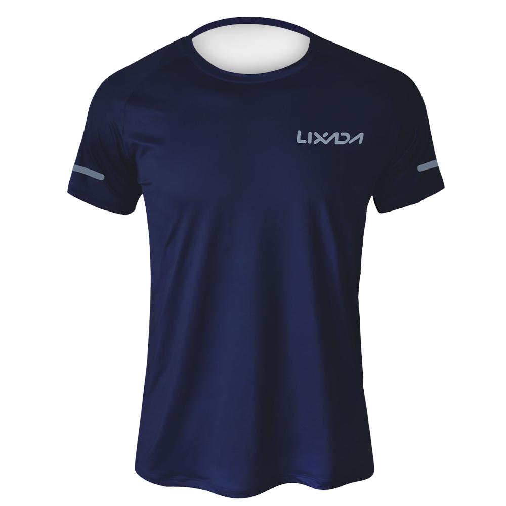 TOMTOP JMS Lixada Heren Sneldrogend T-shirt met korte mouwen Ademend Hardlopen Fietsen Joggen Sport Fitness S donkerblauwe kleur