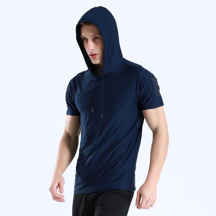 Shedao Pro Fitness Sporting Heren Sport Hooded Pullover Casual Sportshirts met korte mouwen Fitness Sweatshirt Sneldrogend Ademend Hardlooptrainingstops M groen