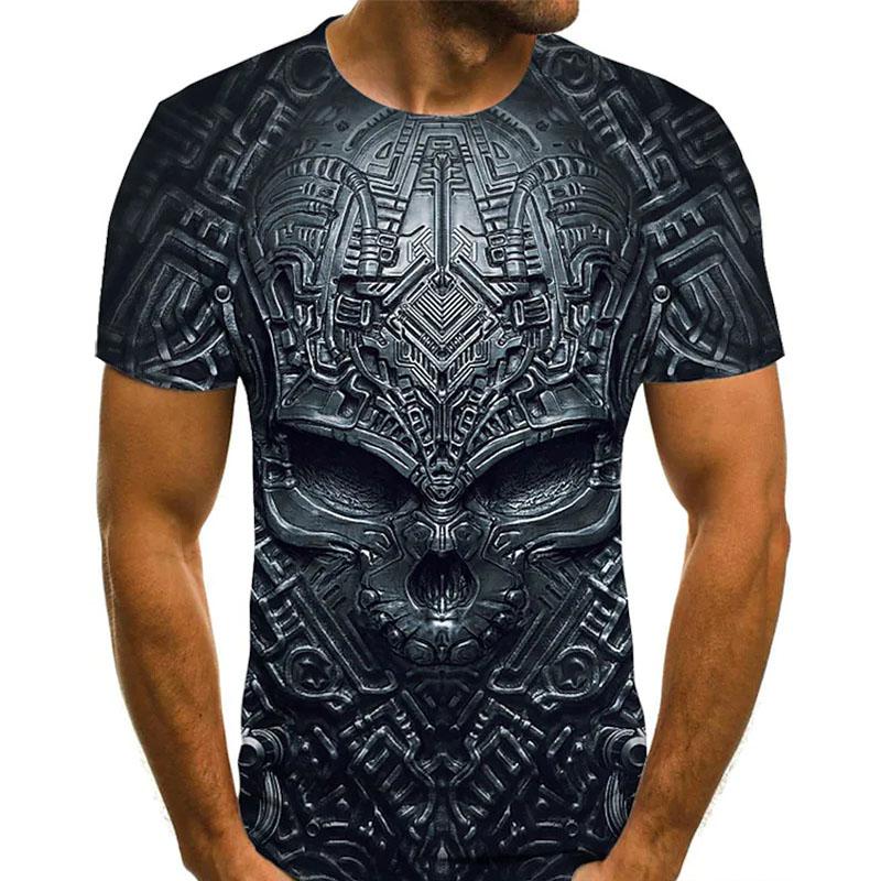 3D Fashion Design Clothing 3D-effect schedel patroon mannen ronde hals mode casual T-shirt XS groen