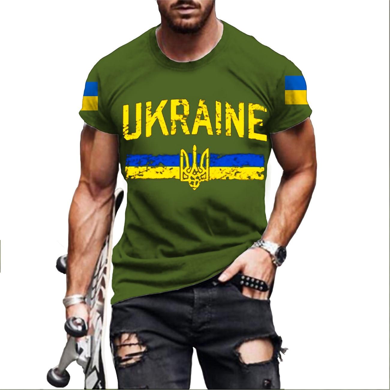 Dundundun 2022 Nieuwe heren korte mouw Oekraïne mode T-shirt Oekraïne vlag mannen afdrukken T-shirt XS zwart