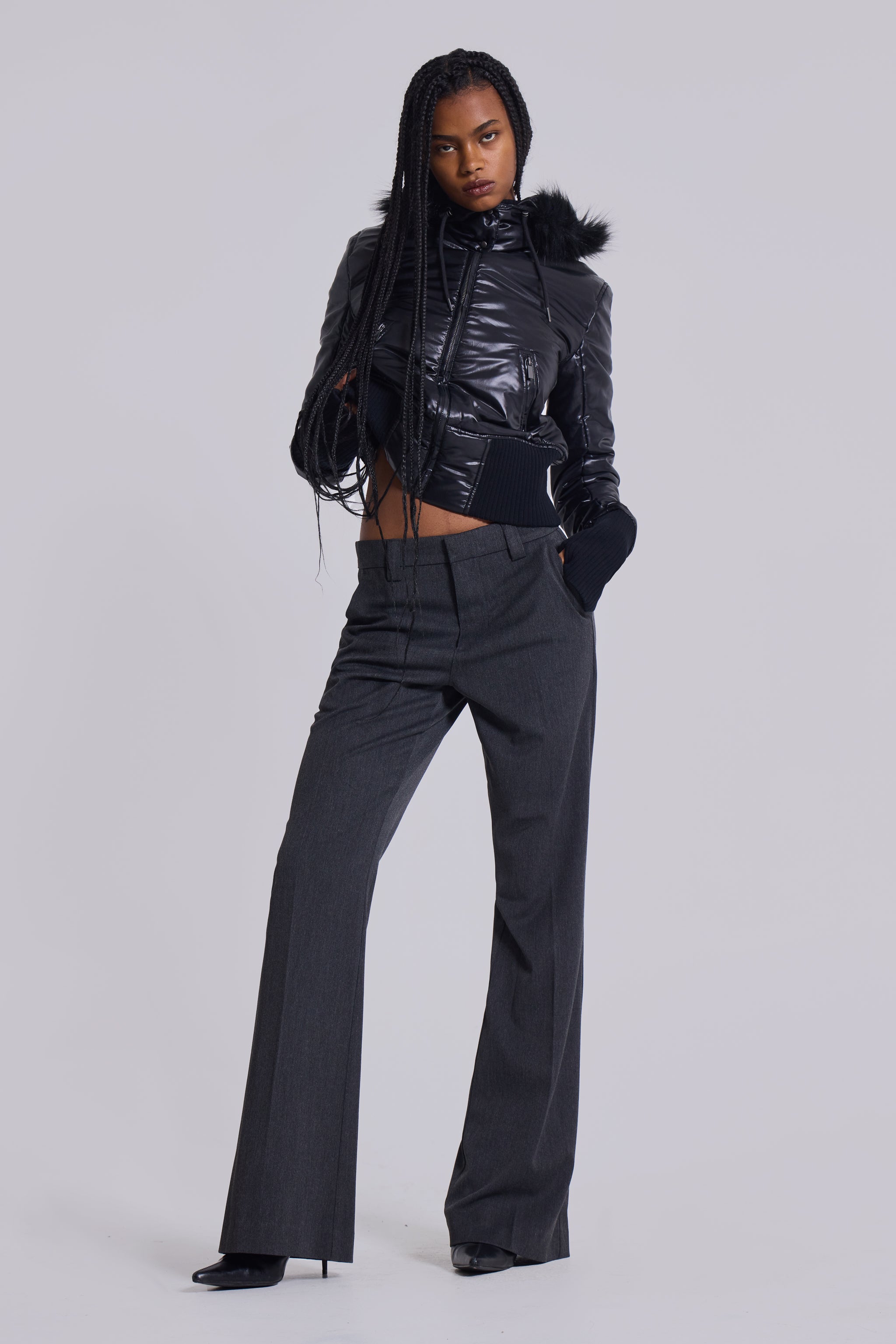 Jaded London Grey Stacked Bootcut Suit Pants