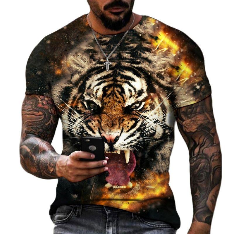 Xin nan zhuang Mode Fierce Tiger Animal 3D Gedrukt mannen T-shirts Zomer Ronde Hals Grote Maat Korte Mouw Oversized T-shirts Tops tees 6XL