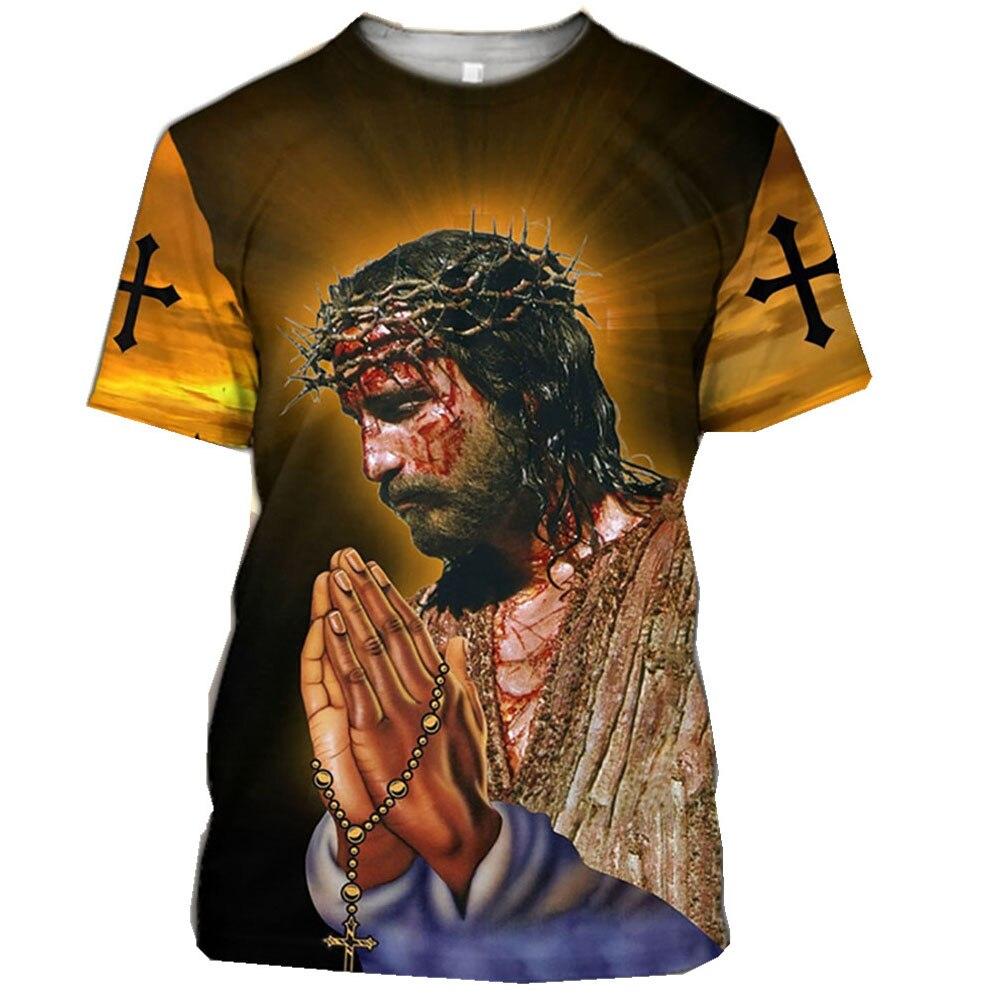 Xin nan zhuang Zomer Casual All-Match Jezus Christus 3D Print Heren T-shirts Ronde Hals Korte Mouwen StreetwearOversized T-shirt mannen Kleding 6XL