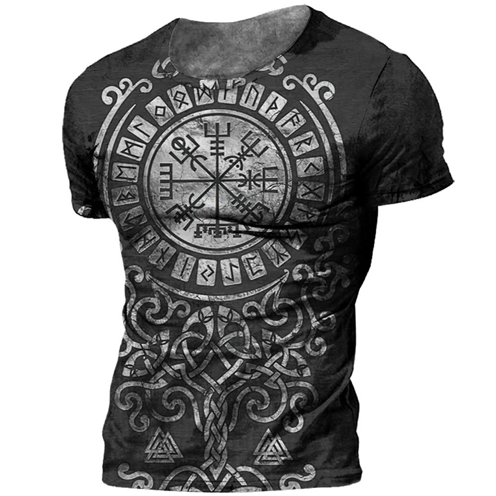 Kukebang Vintage mannen T-shirt 3d Viking Print Tops Tees Zomer Tops Casual Losse T-shirts Mannelijke Kleding O-hals hip Hop Straat Sweatshirt L