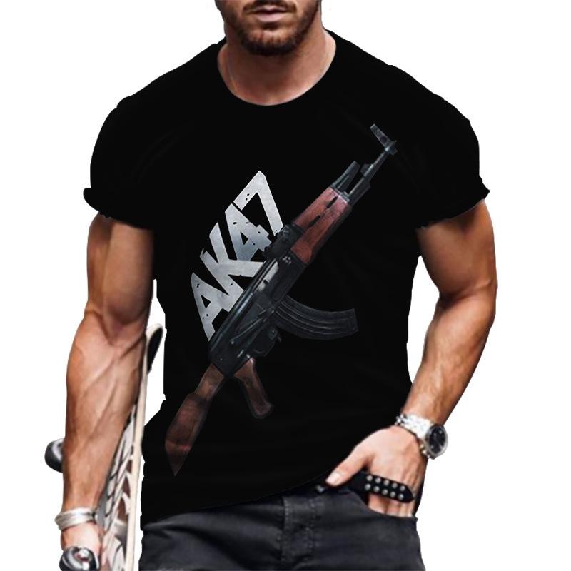 ETST WENDY 05 Gun T Shirt voor mannen 3d geprinte Ak47 Gun Heren T-shirts losse cool pistool Top Tee Shirt Mannen kleding oversized korte mouw Camis S