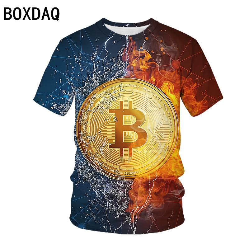 ETST WENDY 05 Digitale Fictieve Valuta Print T-shirt 3D Kleurrijke Bitcoin Print Casual Tops Heren Korte Mouw T-shirt Plus Size Mannelijke tops S