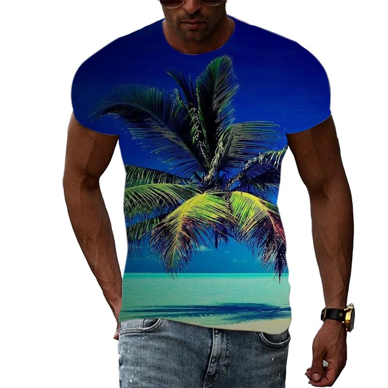 ETST WENDY 05 Zomer Coastal Palm Tree grafische t-shirts Voor Mannen Fashion Casual Landschap Patroon T-shirt 3D Afdrukken korte mouwen t-shirts top S