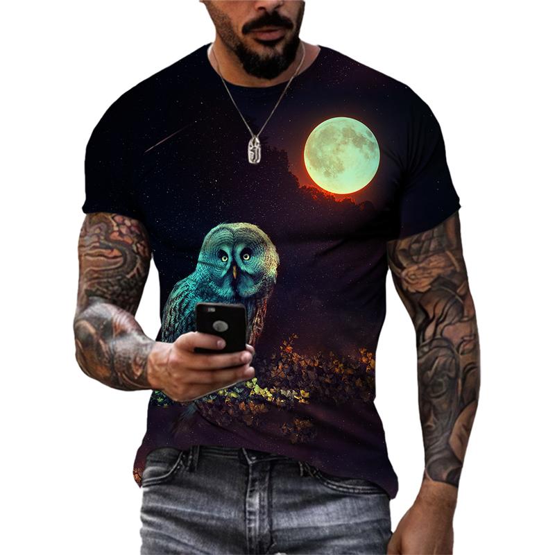 ETST WENDY 05 Creatieve Animal Uil grafische t-shirts Heren Mode Casual Interest 3D Gedrukte Persoonlijkheid T-shirts met ronde hals en korte mouwen S