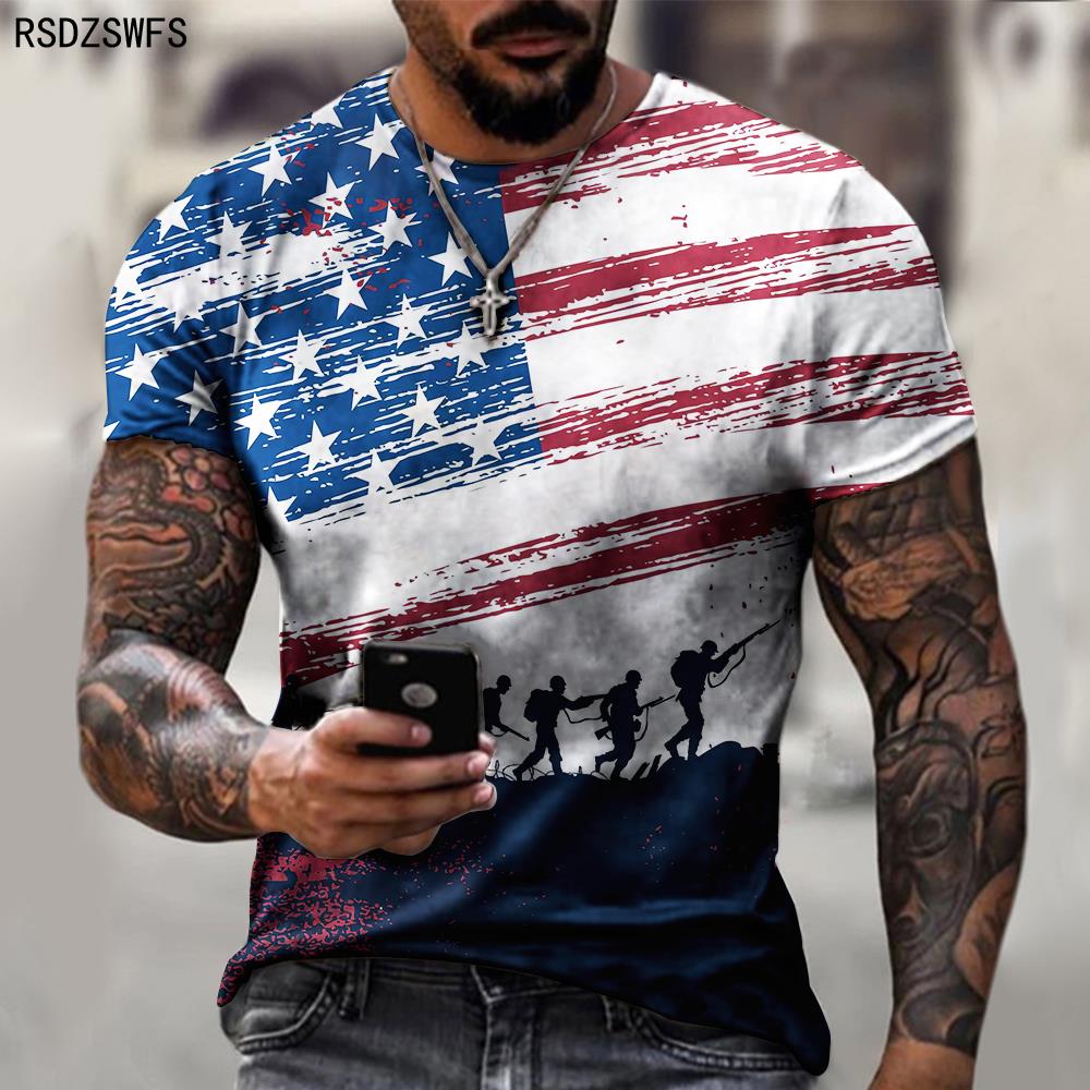 Kukebang Mode USA Vlag Strepen 3D Print MenT Shirt Oversized Mannelijke T-Shirt Zomer Korte Mouw Ademende Herenkleding Tops Tees S