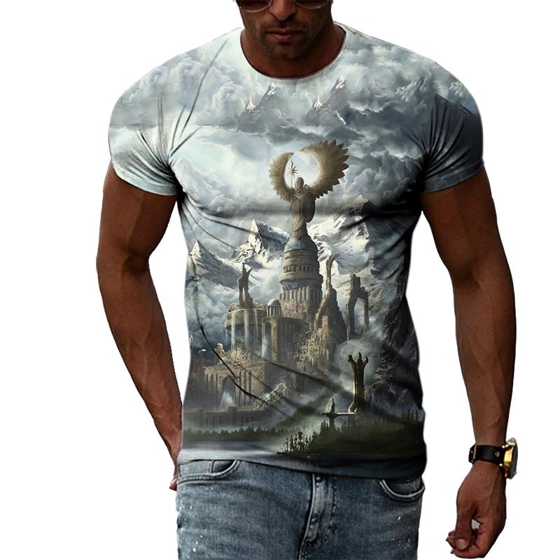 ETST WENDY 05 Zomer Jongens Cartoon Landschap Handgeschilderde grafische t-shirts Mannen Casual 3D Smaak Kawaii Gedrukt Ronde Hals Korte Mouw Tees tops S