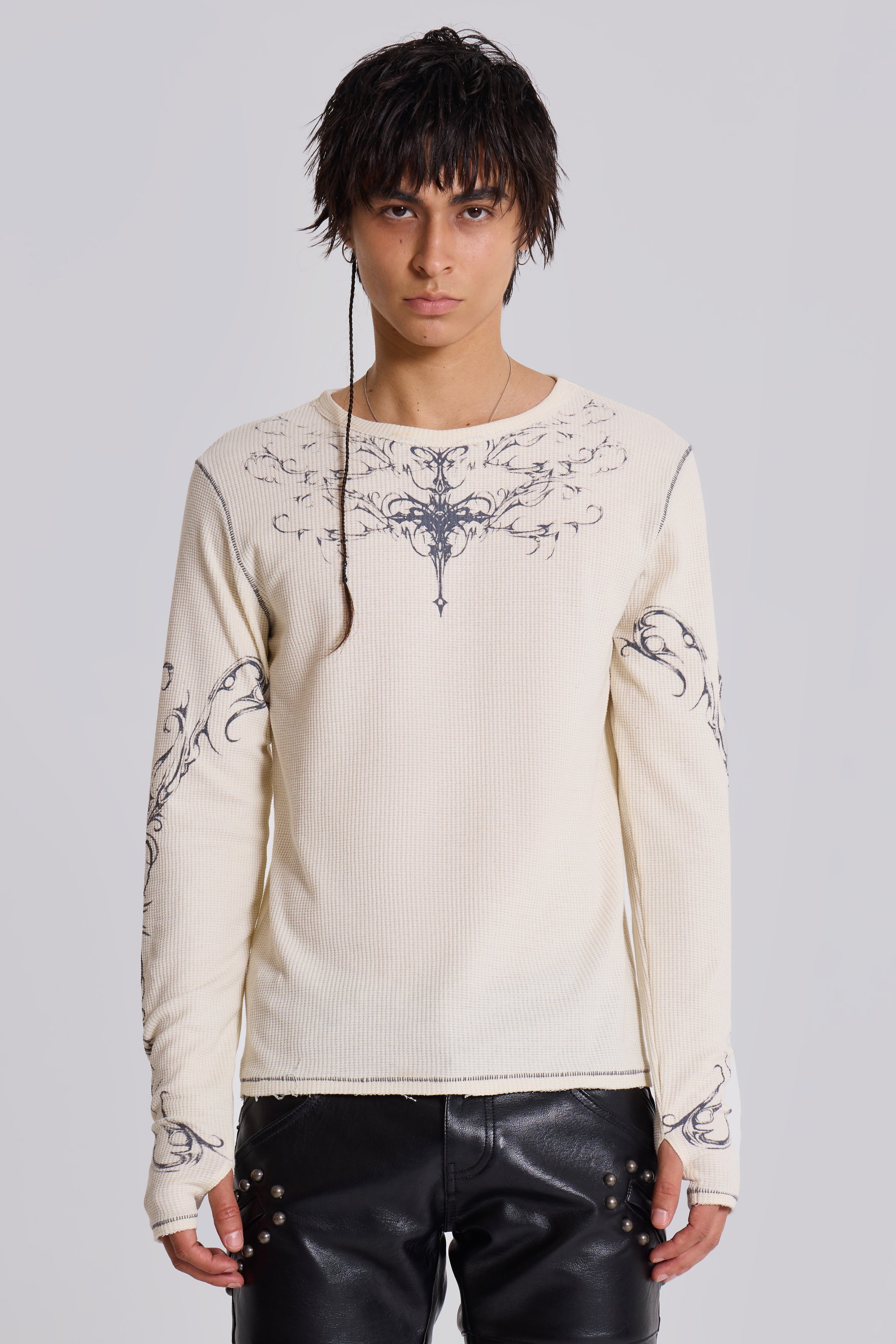 Jaded Man Ines Waffle White Long Sleeve Top