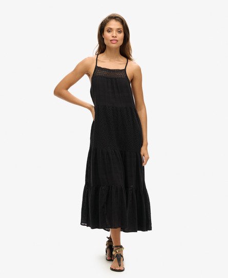 Superdry Vrouwen Vintage Cami Maxi-jurk met Kant Zwart