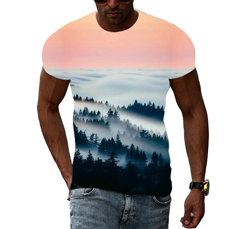 ETST WENDY 05 Zomer Nieuwe 3D Zee Van Wolken Patroon t-shirt voor mannen Fashion Casual Print Trend T-shirts Persoonlijkheid Knappe grafische t-shirts S