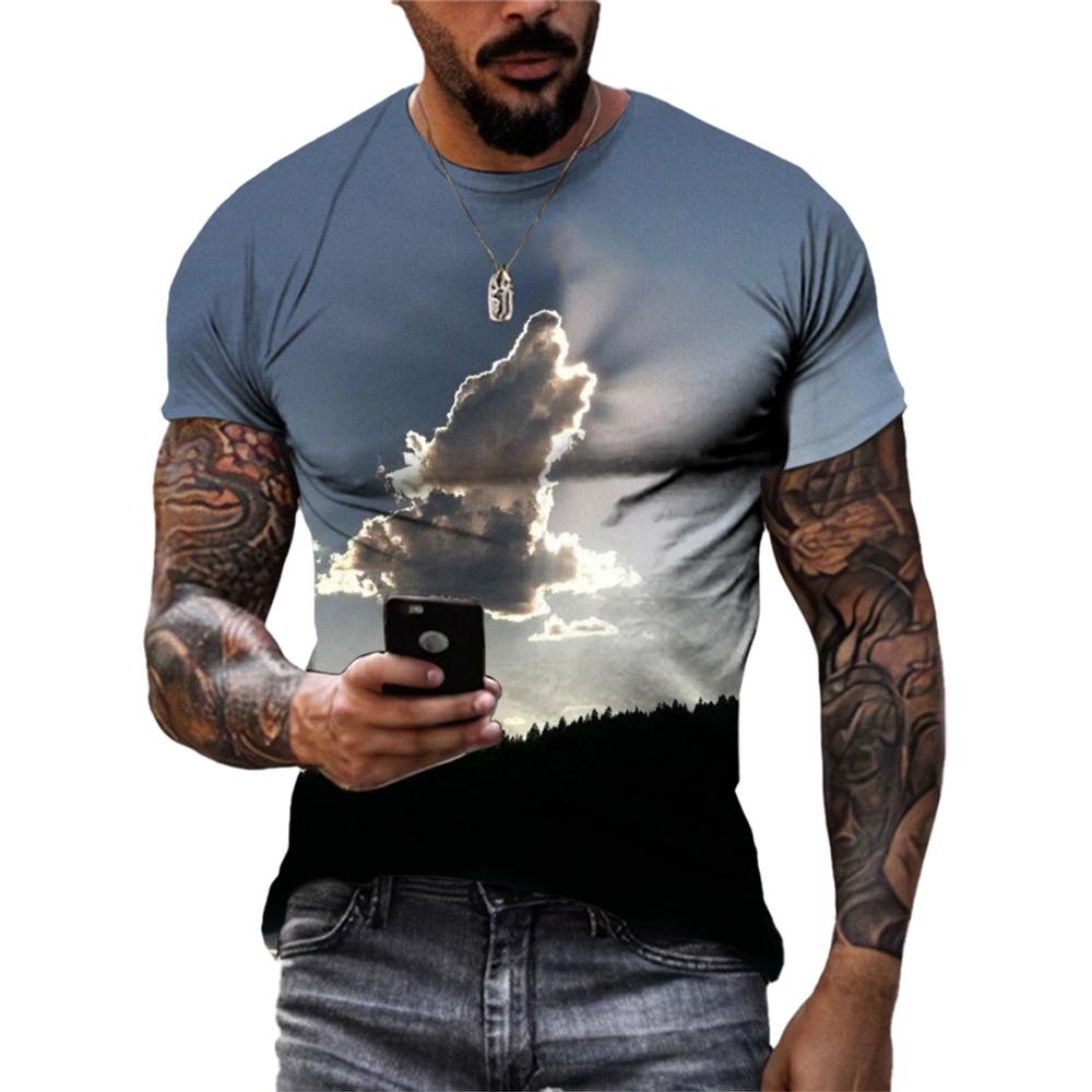 ETST WENDY 05 Zomer Mode Gunstige Wolken grafische t-shirts Mannen Casual Trend Natuurlijk Landschap Gedrukt Ronde Hals Korte Mouw Tees Tops S