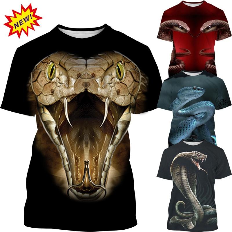 Factory Outlet Clothing Zomer Laatste Mode 3D Printen Snake Graphic T-Shirt Men's Street Style Cool Casual Ronde Hals T-Shirt Top met korte mouw S rood