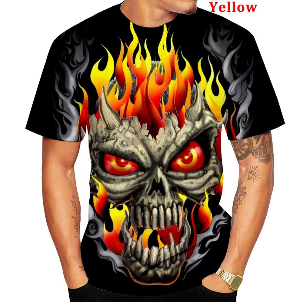 Factory Outlet Clothing Mannen Lente/Zomer Mode Grappige Gothic Schedel 3D Bedrukte T-shirt Zwarte Ronde Hals Korte Mouw Tops XXS-6XL XS geel