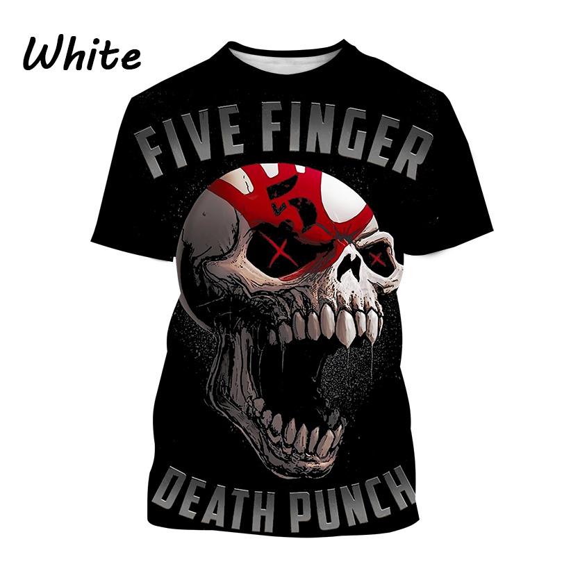 Factory Outlet Clothing Nieuwe 3d Gothic Skull Print Vijf Vinger Death Punch T-shirt Herenmode Hip Hop Gepersonaliseerde Cool T-shirt Tops S wit