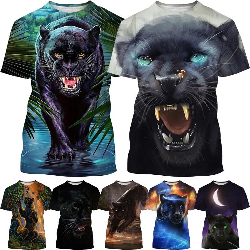 Factory Outlet Clothing Nieuwe Jungle Panther Ademende T-shirt met korte mouwen Mannen woeste dieren Hip Hop Stijl 3D Streetwear Top XS grijze kleur