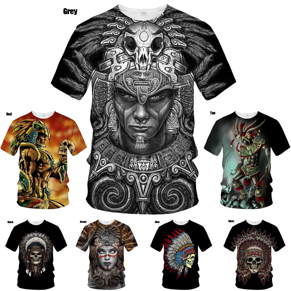 Factory Outlet Clothing Mexicaanse Azteekse Warrior Tops Tees Bedrukte 3D T-shirts Casual Mannen / Vrouwen Dragen Fashion Streetwear O-hals T-shirt L kameel