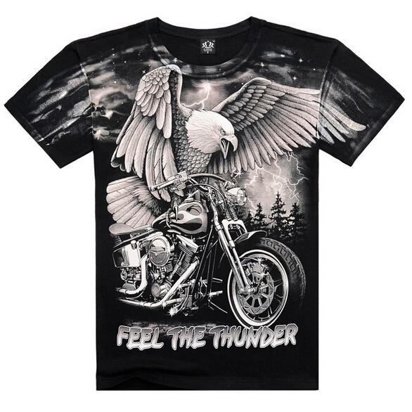 Factory Outlet Clothing Designer Heren Cool Eagle Catch Hold van Motorfiets Afdrukken 3D T-shirt Europese Verkoop Korte Mouw Katoen T-shirt XS zwart