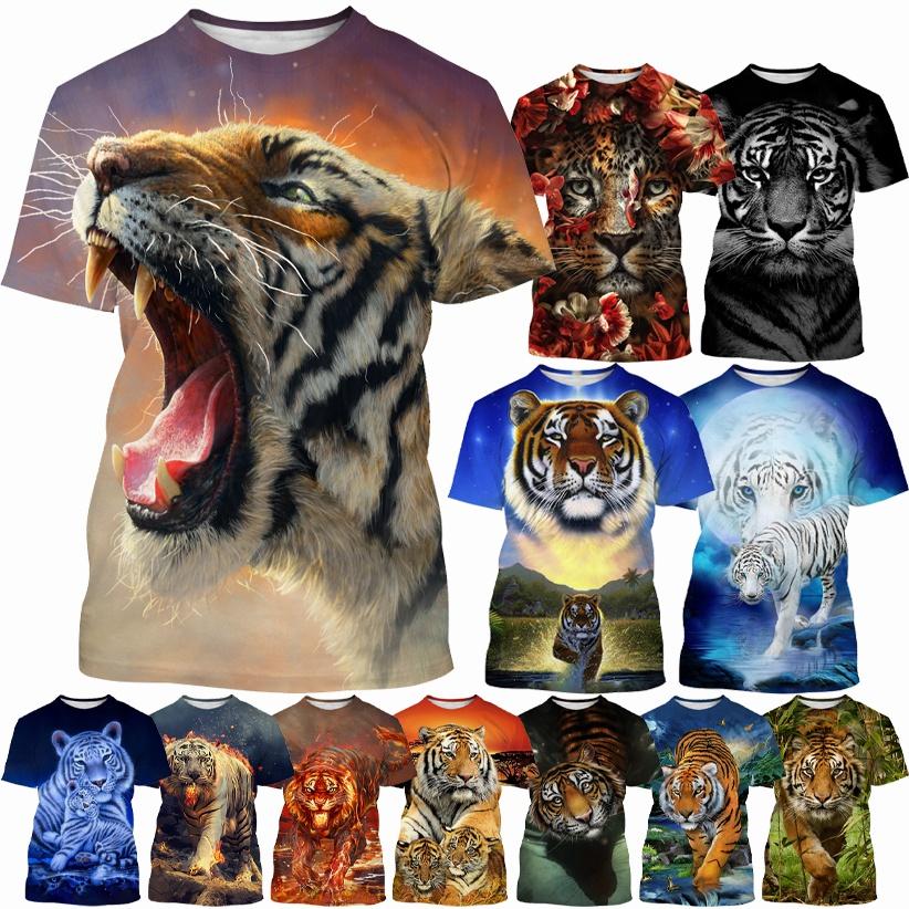 Factory Outlet Clothing Tiger 3D Cool T-shirt Mode Mannen Animal Art Tiger T-shirt Harajuku Nieuwigheid Hip Hop Unisex Street Korte Mouw XS lichtbruin