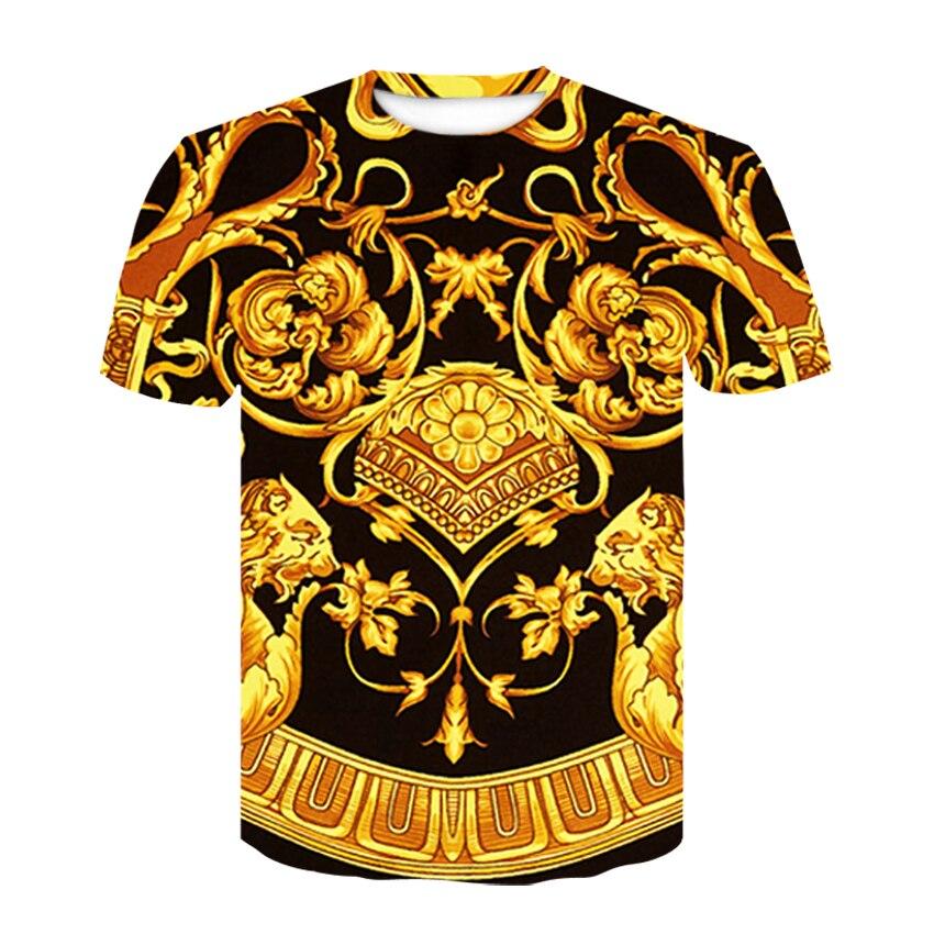 Factory Outlet Clothing Nieuwe Zomer Barok T-shirt 3D Digitale Print T-shirt Mannen/Vrouwen Vintage Luxe Koninklijke Print Gouden Bloem Merk T-shirt XXXL