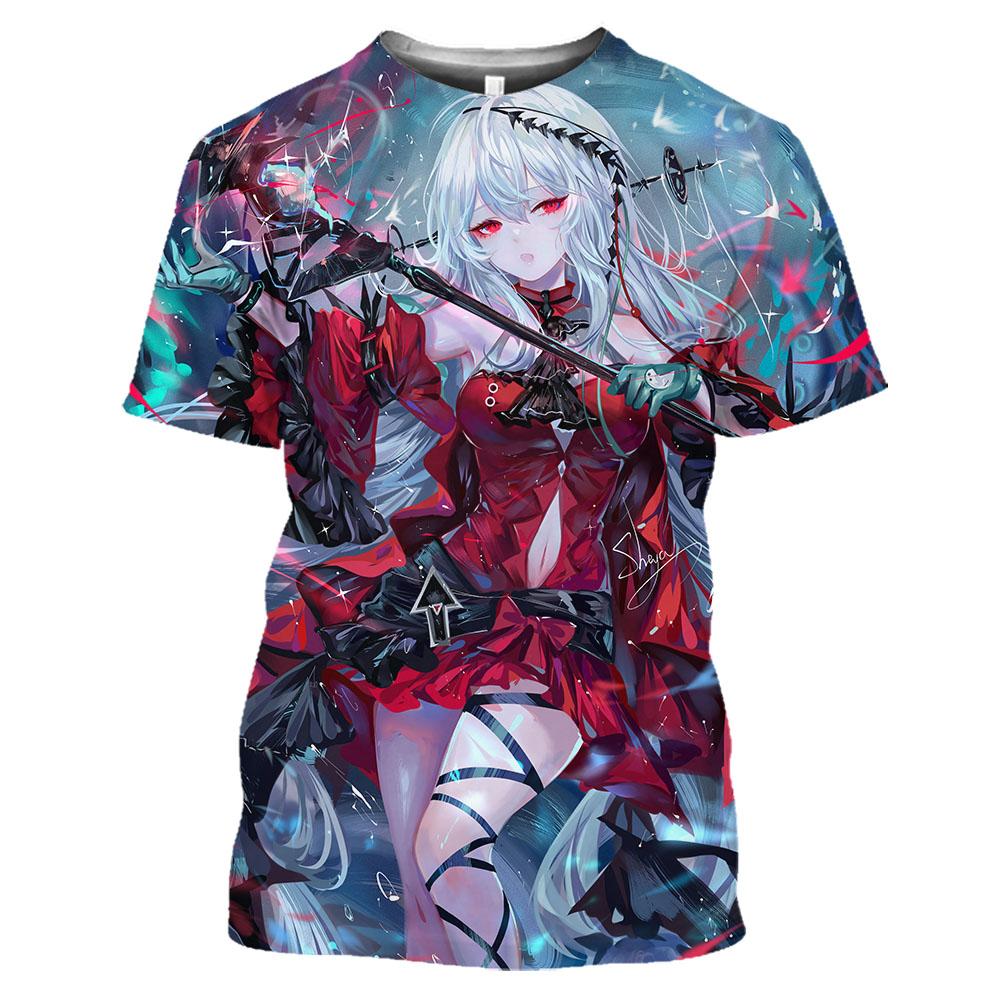 Baibao QIQI Arknights Vintage T Shirt Heren Anime Cosplay Arknights Graphic Tee Casual O-Hals Kawaii Kleding Zomer Korte Mouw Plus Size Tops XXS