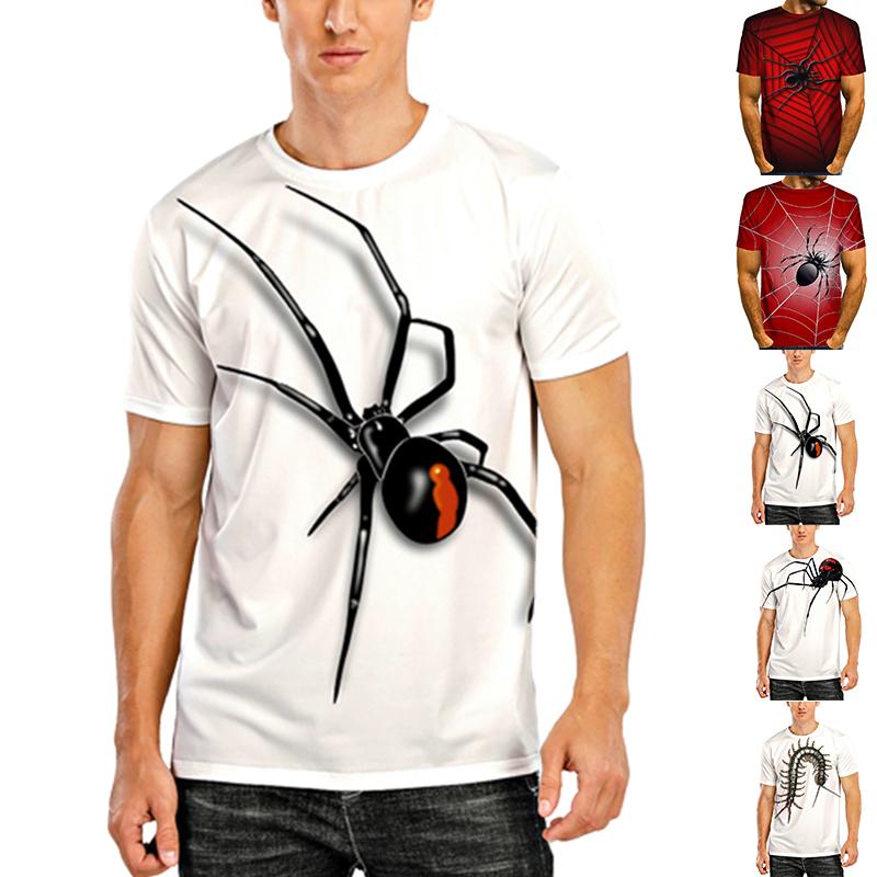 Happy Show Nieuwe zomer herenmode T-shirt persoonlijkheid Spider bedrukt heren T-shirt top XS grijze kleur