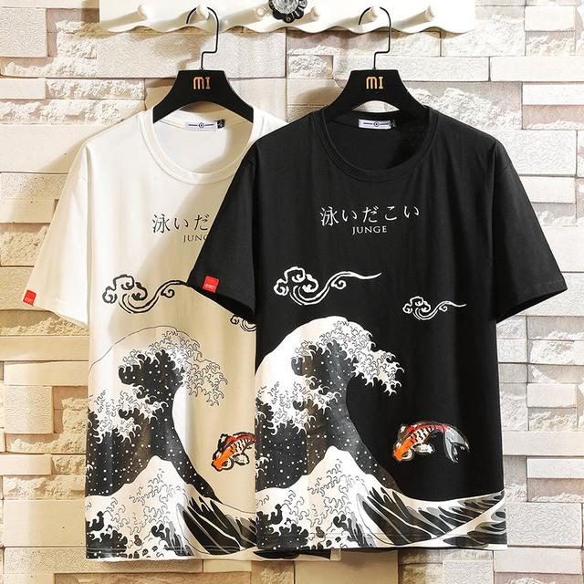 Fashionable life Grappige Anime Print Oversized Mannen T-shirt Hiphop Katoenen T-shirt O-hals Zomer Japanse Mannelijke Causale T-shirts 5XL Mode losse Tees L wit