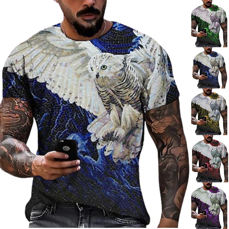 Happy Show Nieuwe Zomer Men's Fashion T-shirt Persoonlijkheid Flying Eagles Bedrukte Heren T-shirt Top XS blauw