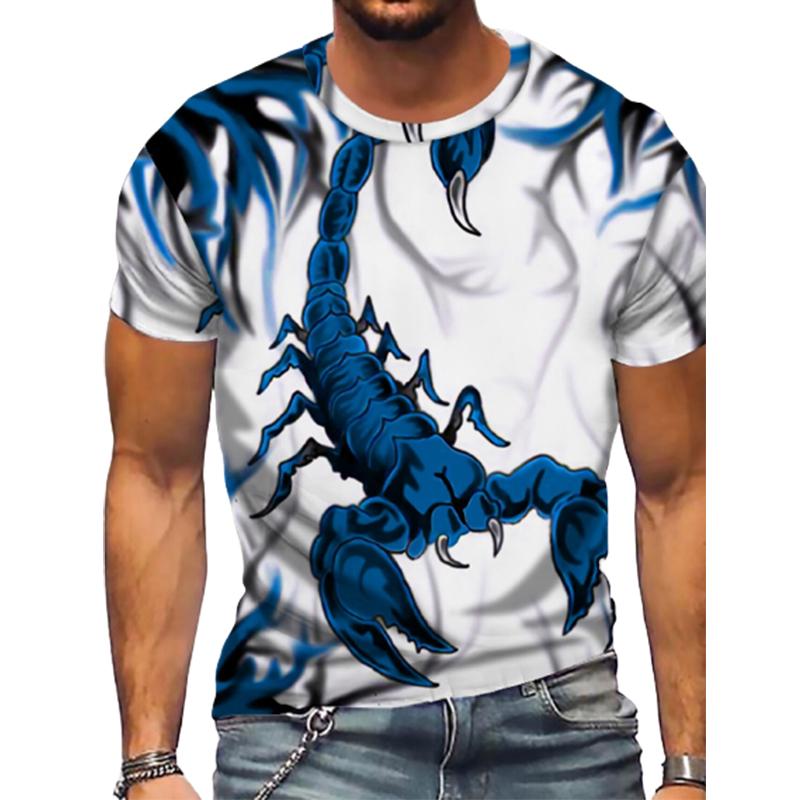 Happy Show Nieuwe zomer herenmode T-shirt persoonlijkheid Scorpion bedrukt heren T-shirt top XS blauw