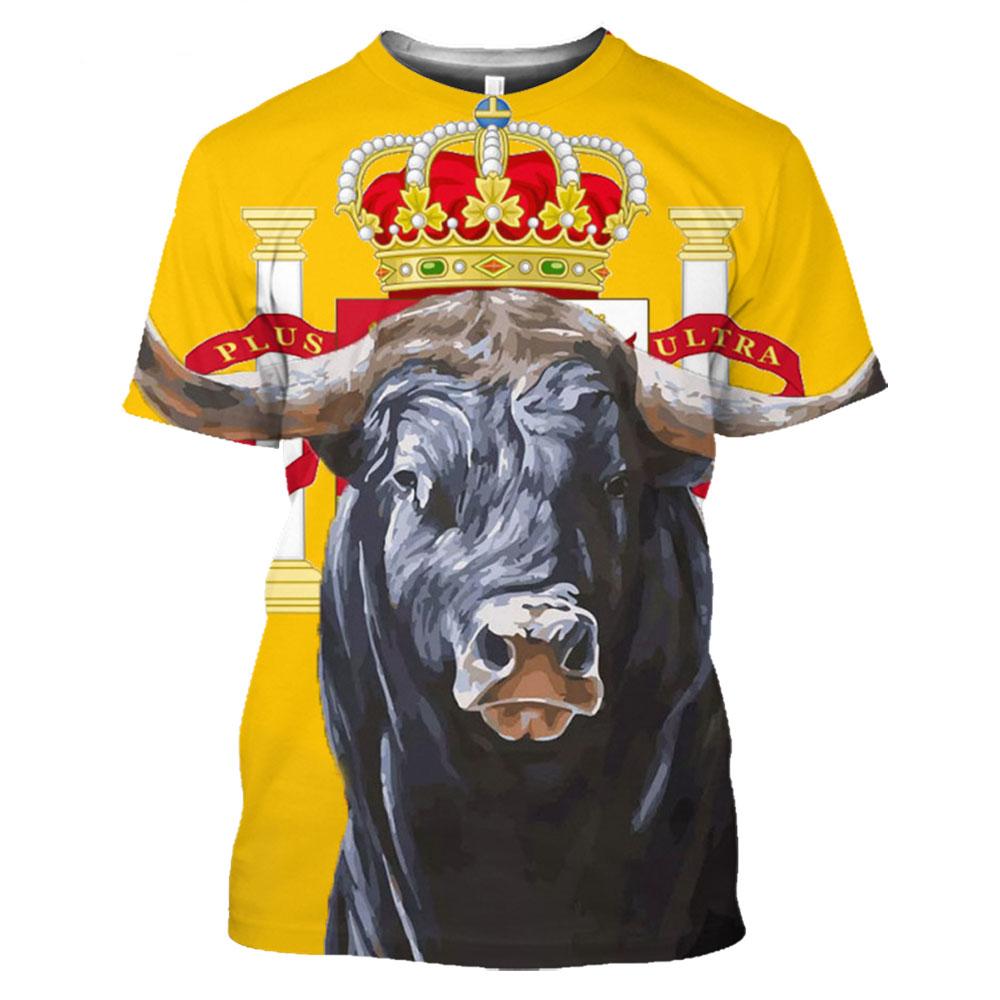 Baibao QIQI Spanje Tonen Spaanse Stierengevecht Stier Print T-shirt 3D Zomer Mannen Korte Mouw Trendy Animal Man Kleding Shirt Tops XS