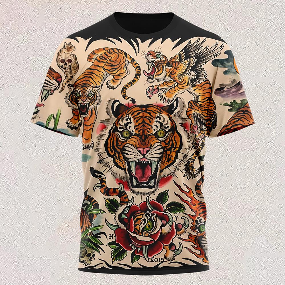 Factory Outlet Clothing Nieuwe T-shirt Full-color Tijgerkop Korte mouwen Cool T-shirt Ronde hals 3d Gedrukt Casual Korte mouwen Oversized Kleding XXXXXL