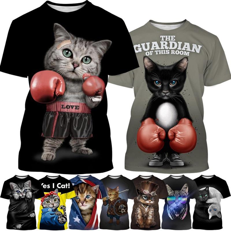 Factory Outlet Clothing Grappige Leuke Kat Patroon Heren T-shirts 3D Dier Gedrukt Tees Mode O-hals Oversized Korte Mouw Zomer Casual Vrouw Tops 2023 S