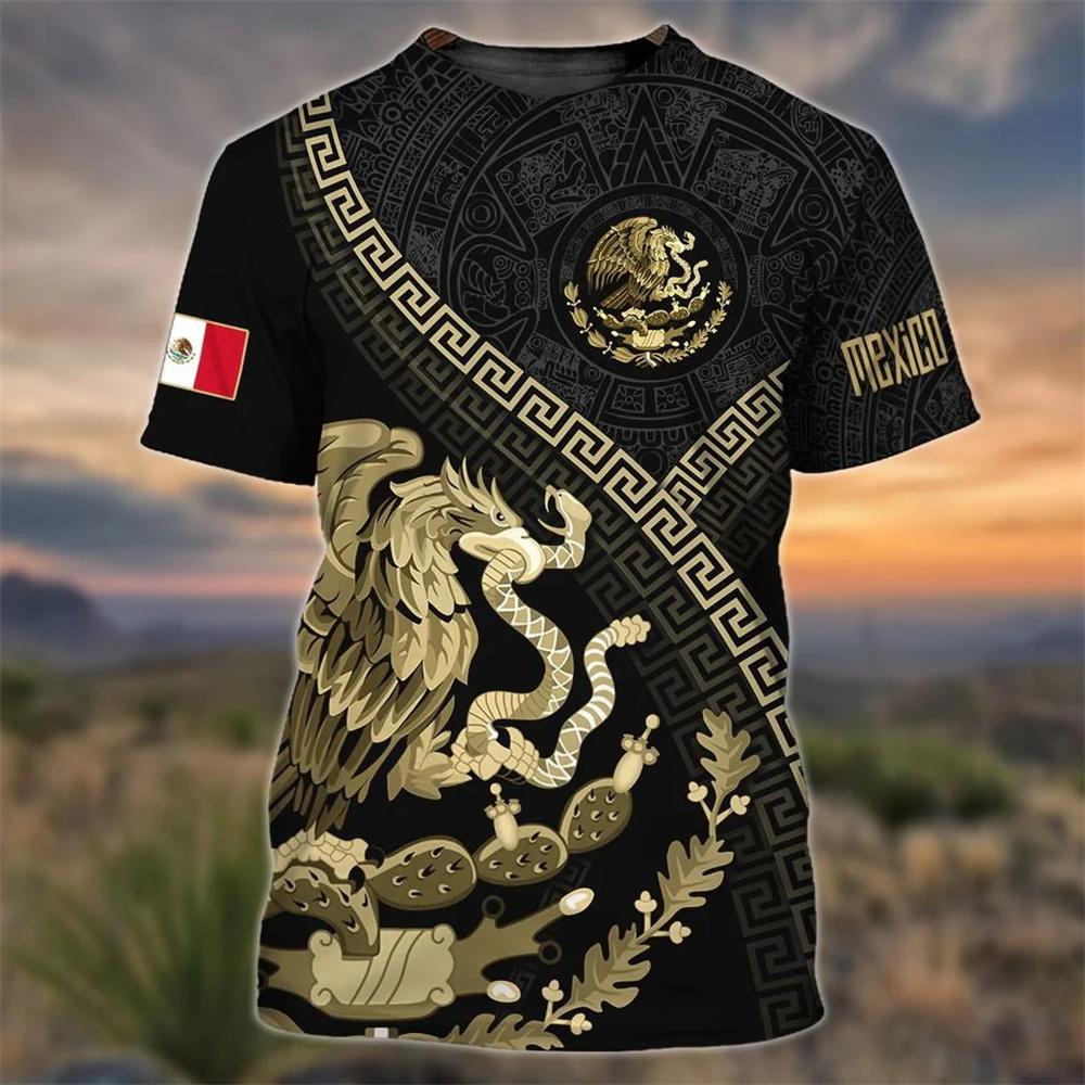 Xiao Xiang Mexico Nationale Vlag Print T-shirt Voor Mannen Mode 3D Eagle Patroon Korte Mouw Oversized T-shirt Vrijetijdsbesteding O-hals Tee streetwear S