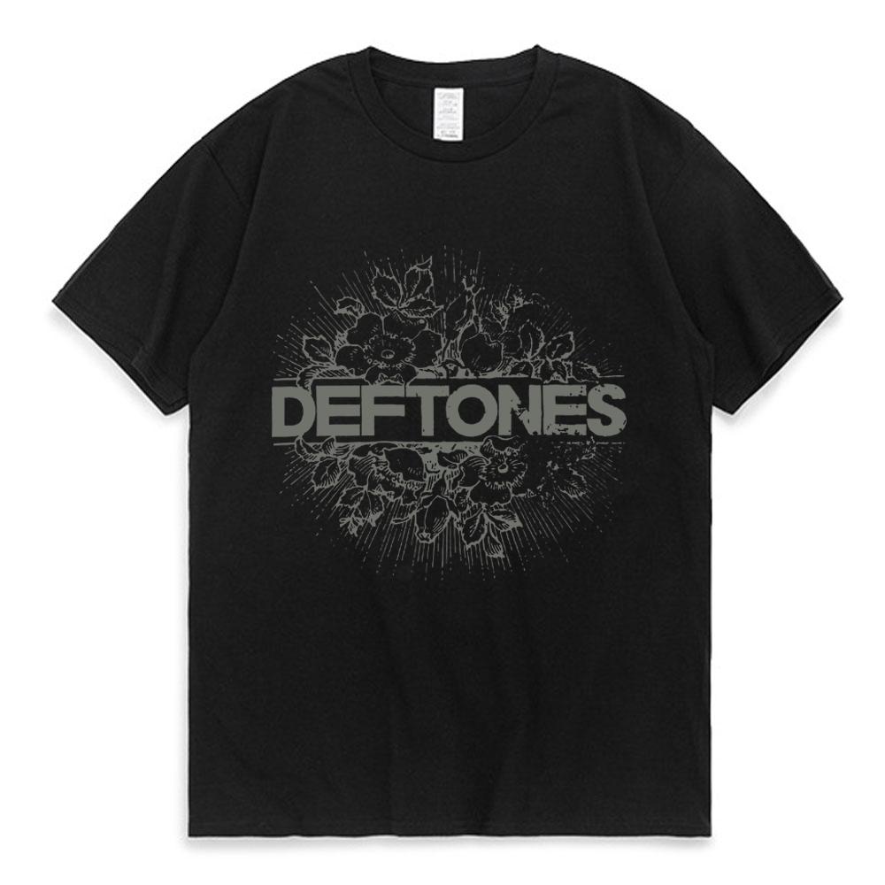 Bra nd fashion leisure007 Punk Metal Rock Band Deftones Bloemen Burst Afbeelding T-shirt Mannen Straat Vintage Casual Katoenen T-shirt Gothic Harajuku T-shirt mannelijke S zwart