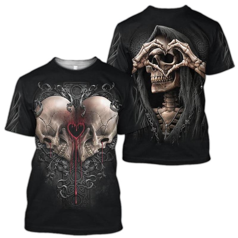 ETST 03 Mannen T-shirts Nieuwe Horror Schedel Hoofd Grim Reaper 3D Tee Zomer Mode Tops Retro mannen O hals kleding Oversized T-shirts 5XL