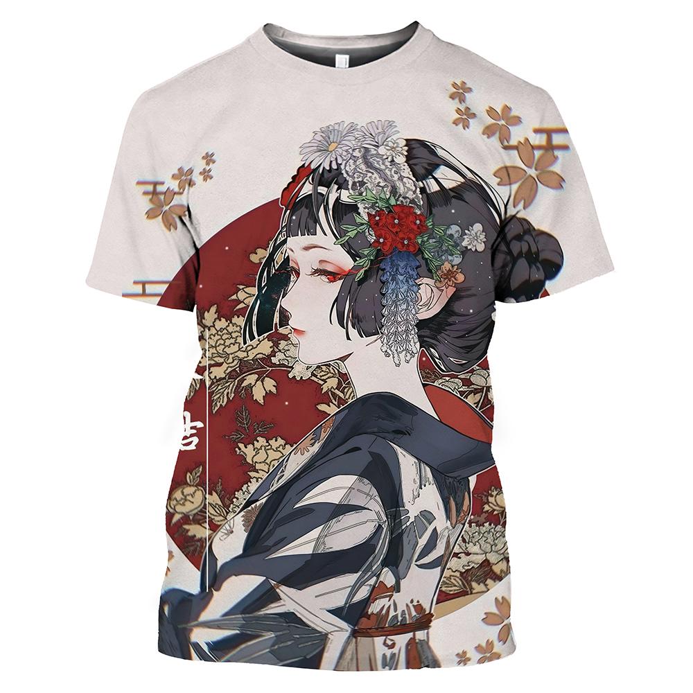 Xiao Xiang 3D T-shirt voor mannen Japanse stijl korte mouw tops geisha print O-hals heren T-shirts oversized Tee shirt man kleding 5XL