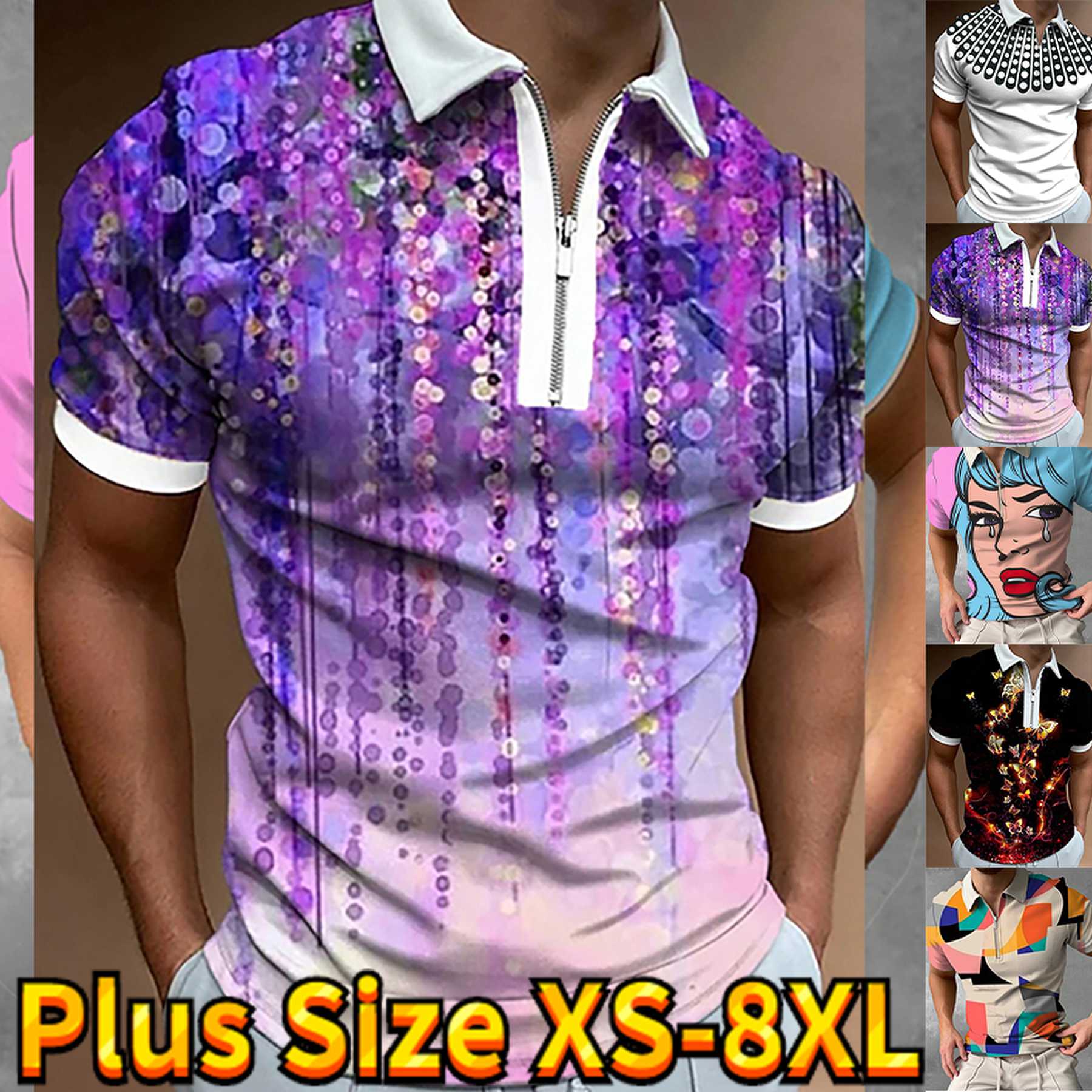 Happy Show Casual Revers T-shirt Jonge Mannen Mode Rits T-shirt Korte Mouw T-shirt Mannen 3D Paarse Wijnstok Man Print t-shirt XS beige