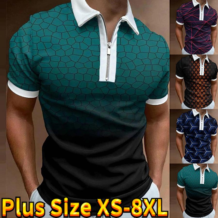 Happy Show Casual Revers T-shirt Jonge Mannen Mode Rits T-shirt Korte Mouw T-shirt Mannen 3D Groene Shading Print T-shirt XS groen