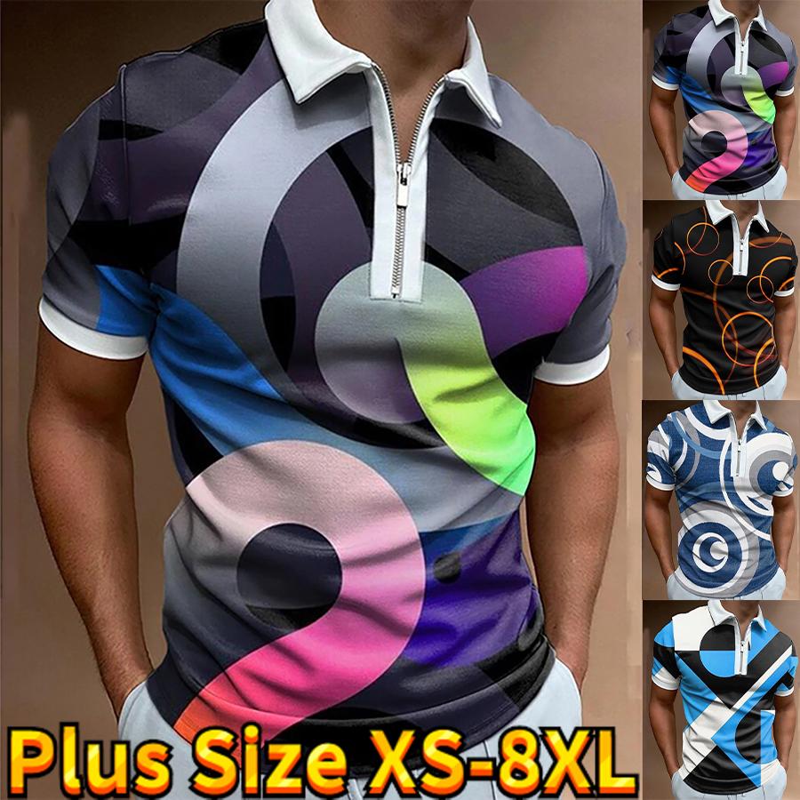 Happy Show Casual Revers T-shirt Jonge Mannen Mode Rits T-shirt Korte Mouw T-shirt Heren 3D Kleurrijke Cirkel Print T-shirt XS blauw