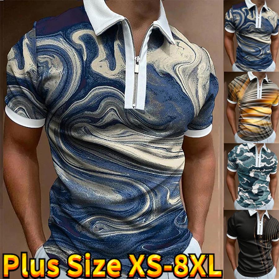 Happy Show Casual Revers T-shirt Jonge Mannen Mode Rits T-shirt Korte Mouw T-shirt Heren 3D Sea Wave Print T Shirt XS zwart